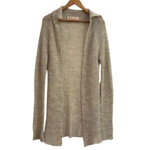 Marni Women Marled Oatmeal Light Brown Open Knit Alpaca Cardigan Lightweight 42
